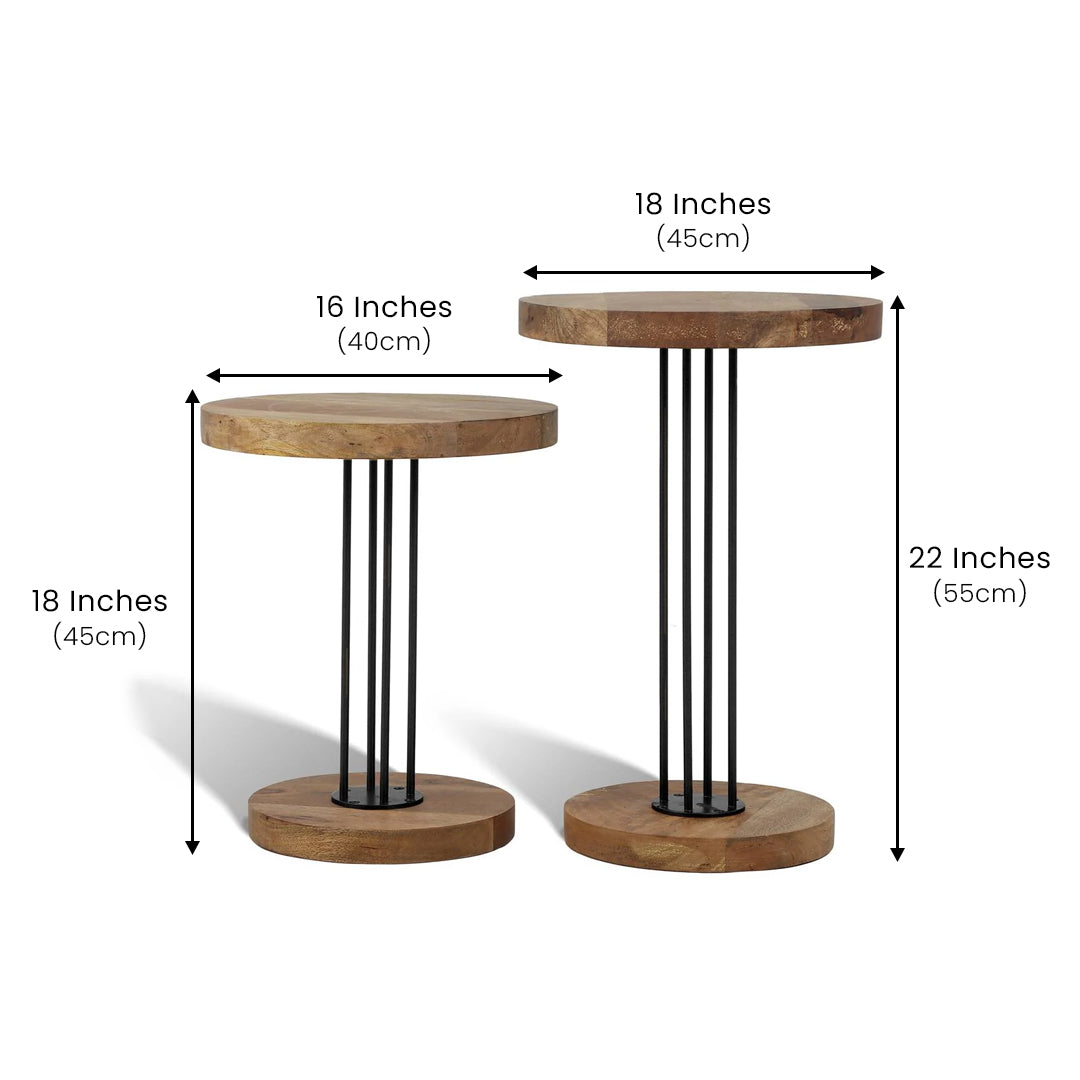 Elementary Side Table Set of 2 with Wooden Top Black