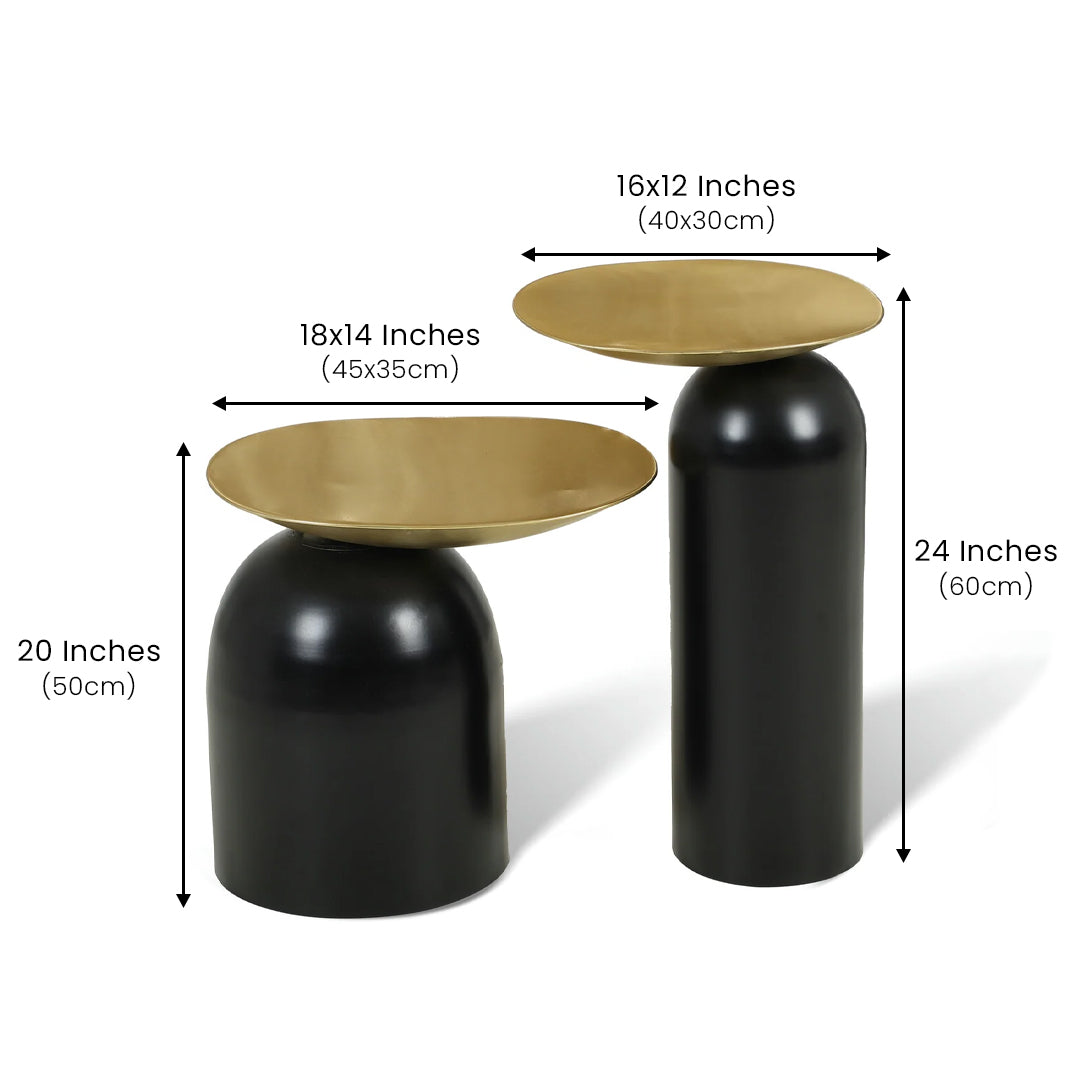 Dolphin Tables Set of 2 Black & Gold