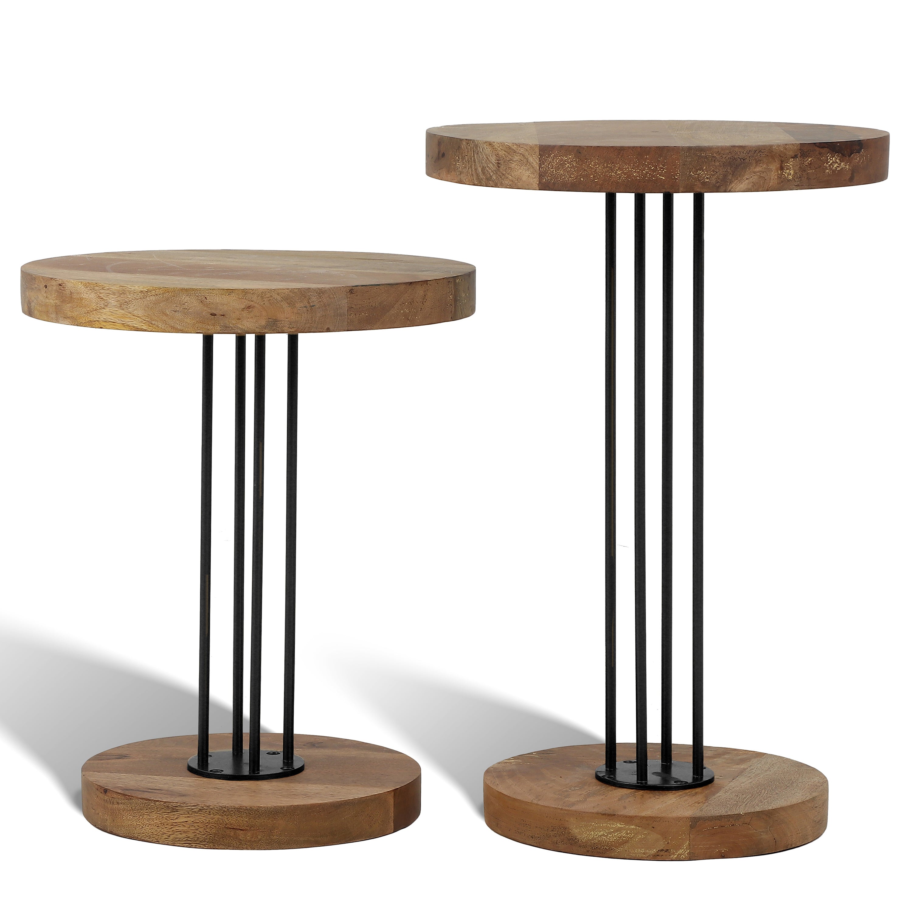 Elementary Side Table Set of 2 with Wooden Top Black
