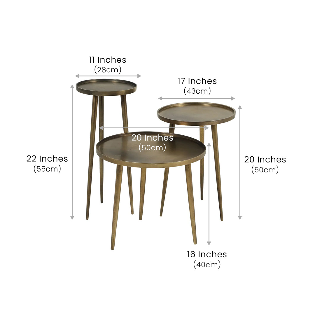 Hudson Tri Leg Side Table Set of 3 Antique Gold