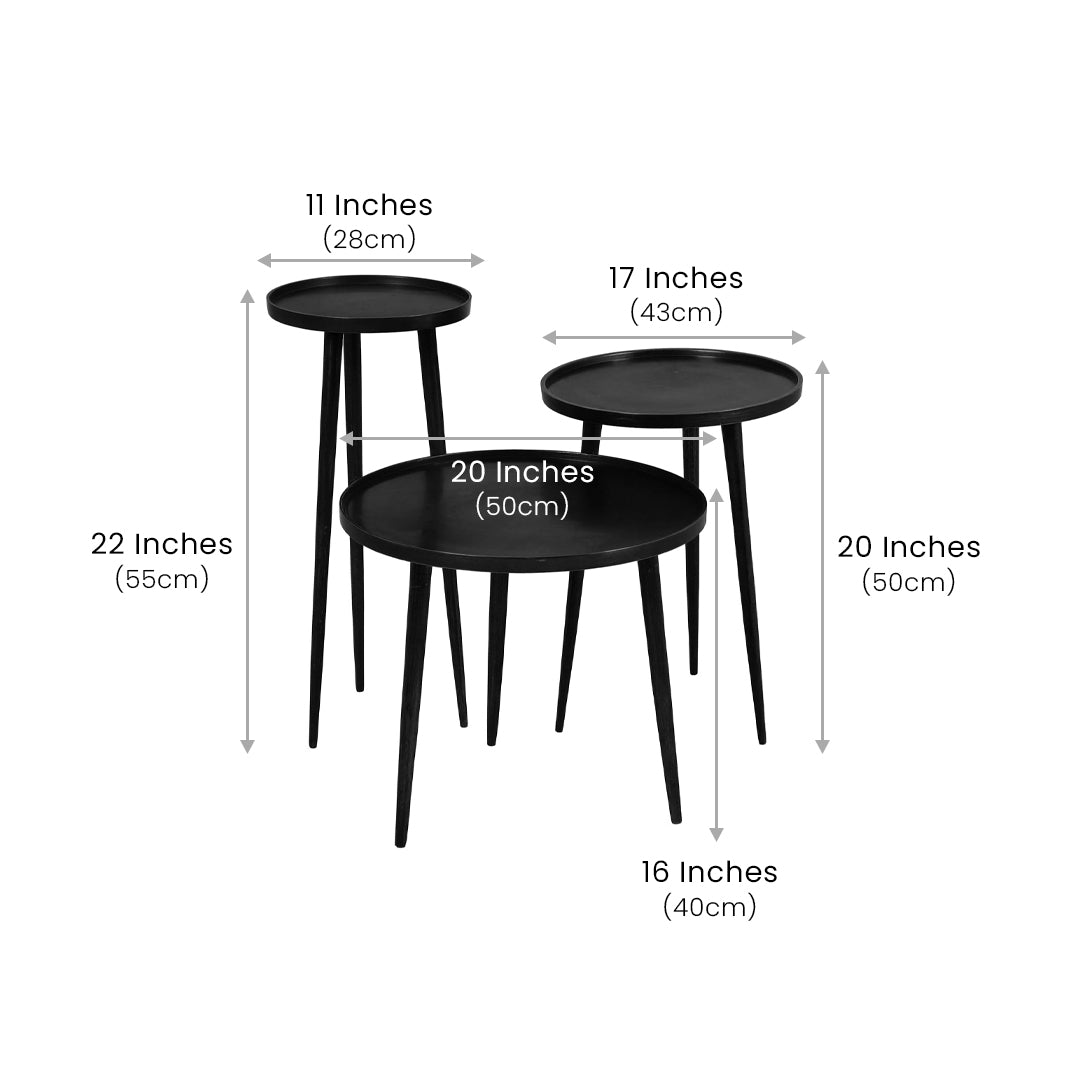 Hudson Tri Leg Side Table Set of 3 Black