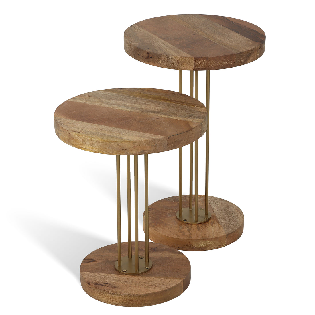 Elementary Side Table Set of 2 with Wooden Top Gold