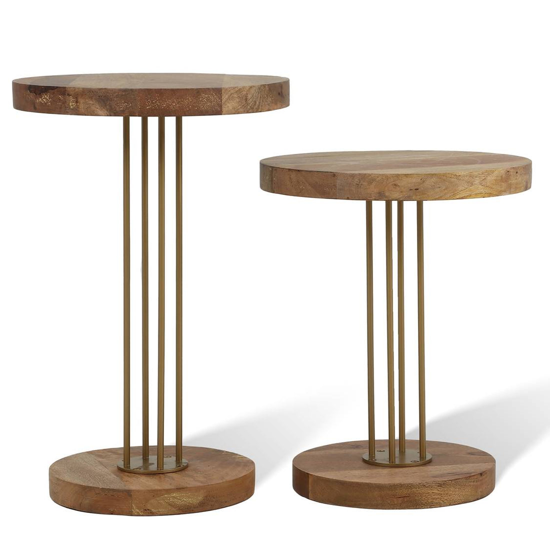 Elementary Side Table Set of 2 with Wooden Top Gold
