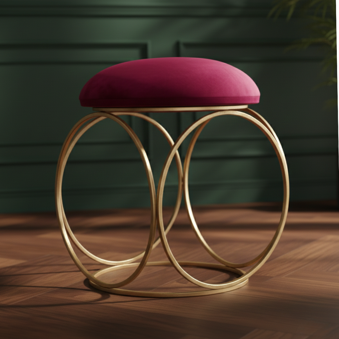 Lush Velvet Ring Metallic Stool in Maroon