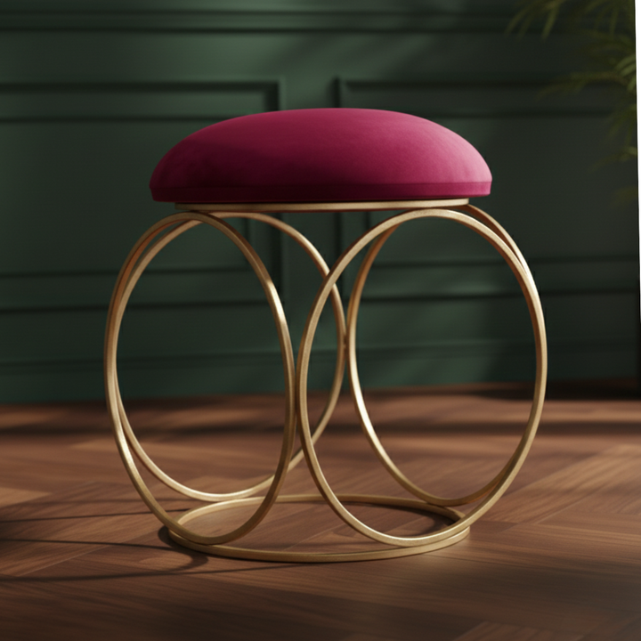 Lush Velvet Ring Metallic Stool in Maroon
