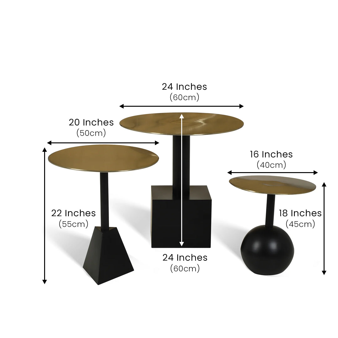 Trinity Globe Table Set of 3 Black & Gold