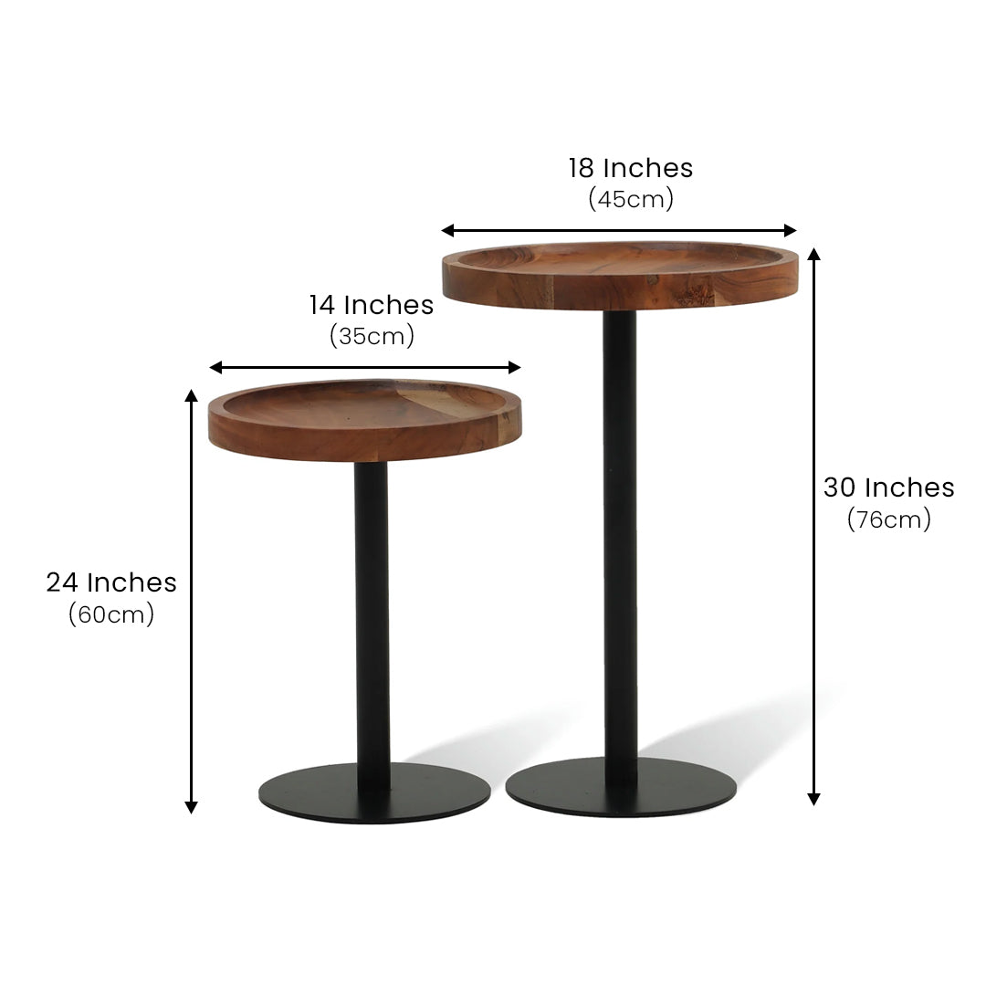 Uncomplicated Side Table Set of 2 with Wooden Top Black