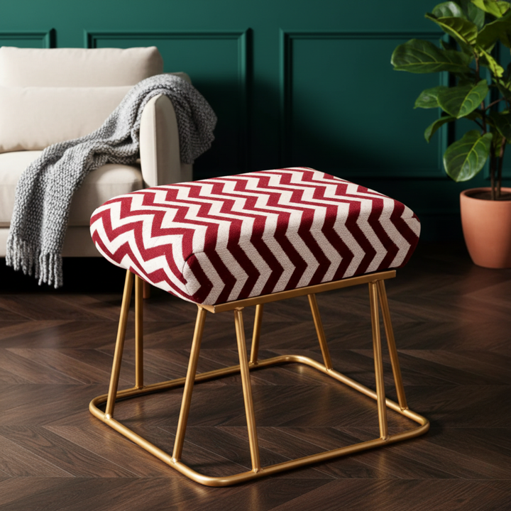Crest Jacquard Metallic Stool in Maroon & White Strips