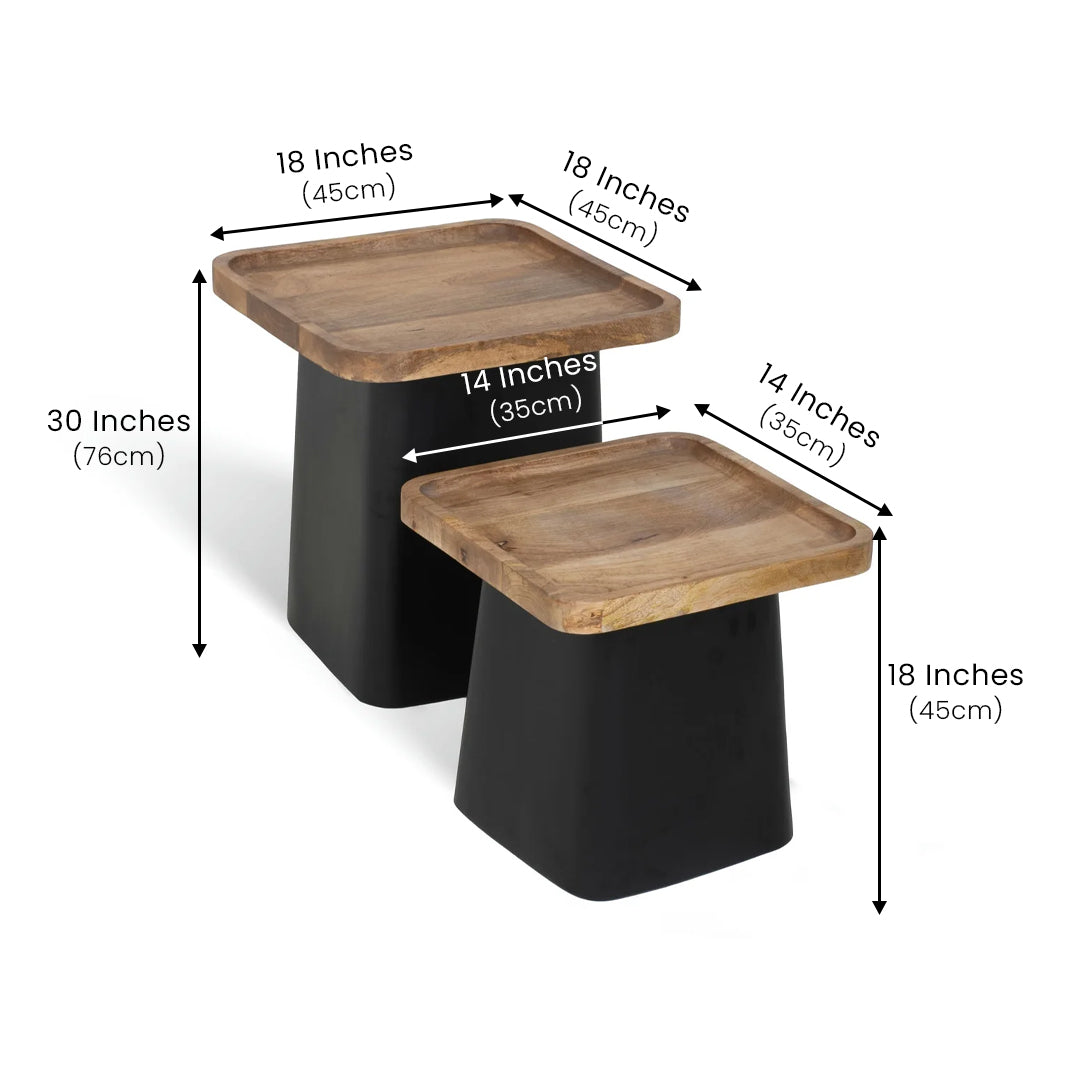 Royal Square Table Set of 2 with Wooden Top Black