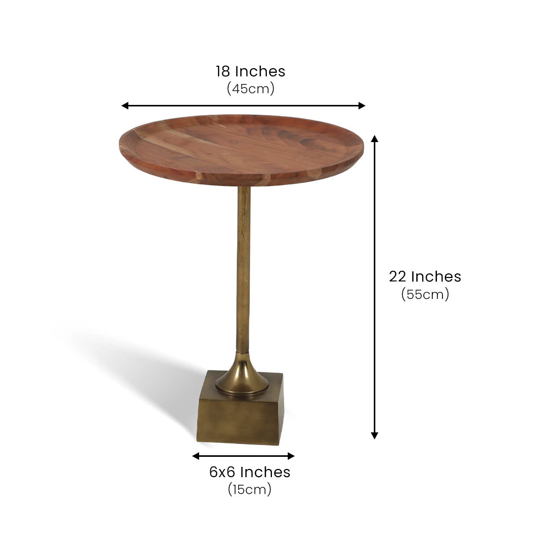 Modern Square Base Side Table with Wooden Top Antique Gold