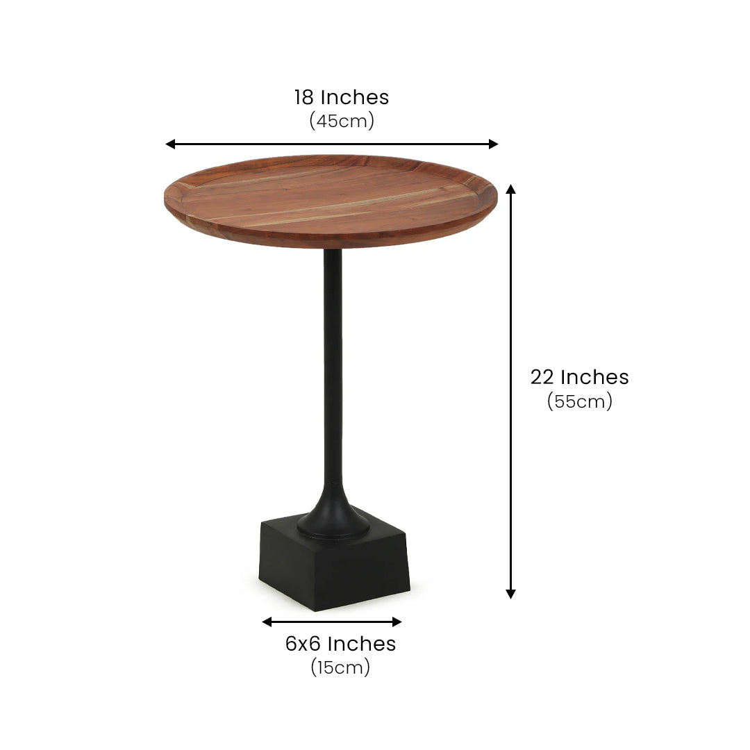 Modern Square Base Side Table with Wooden Top Black