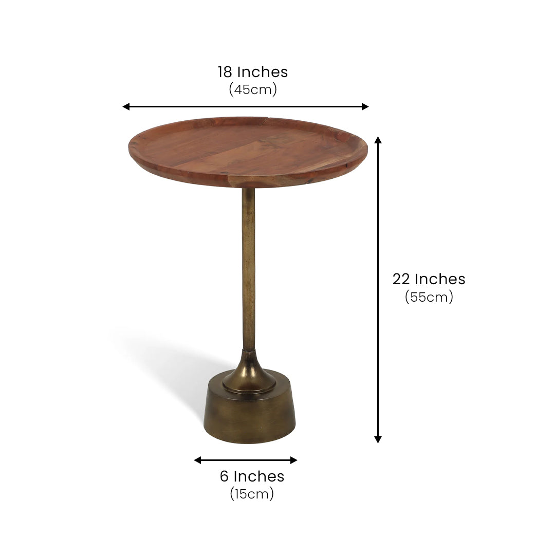 Modern Round Base Side Table with Wooden Top Antique Gold