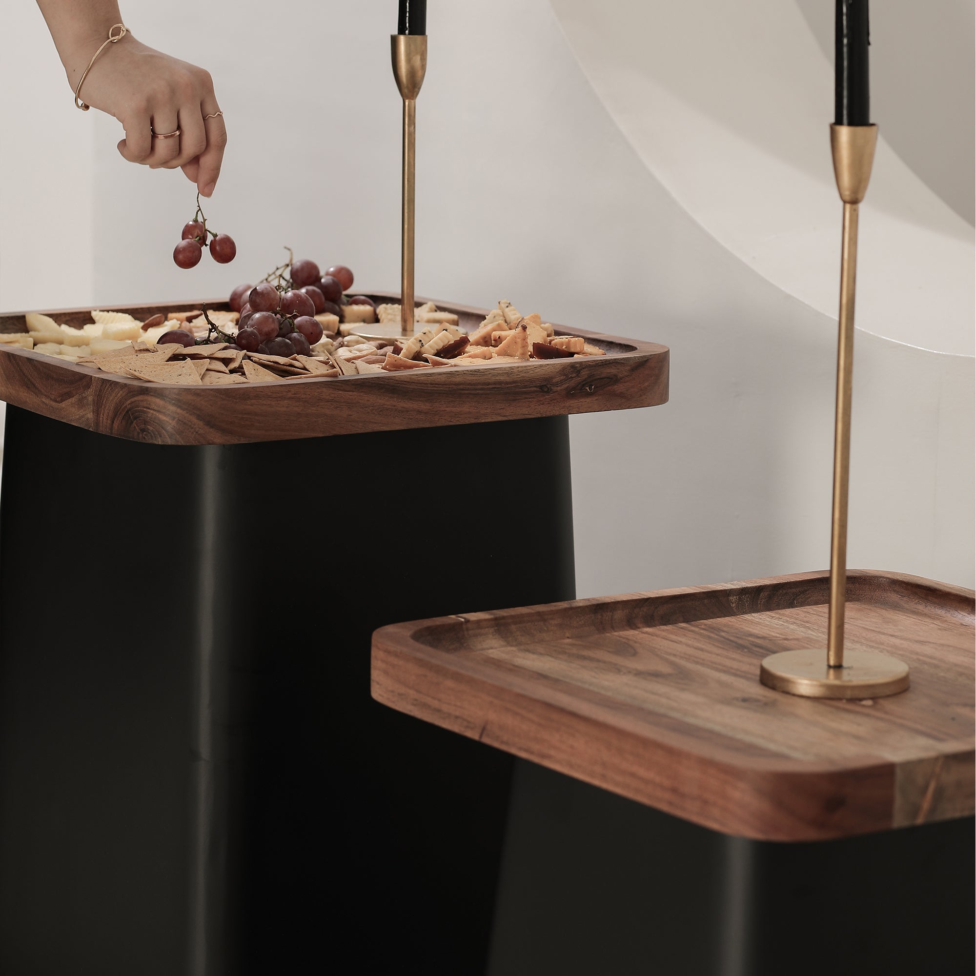 Royal Square Table Set of 2 with Wooden Top Black