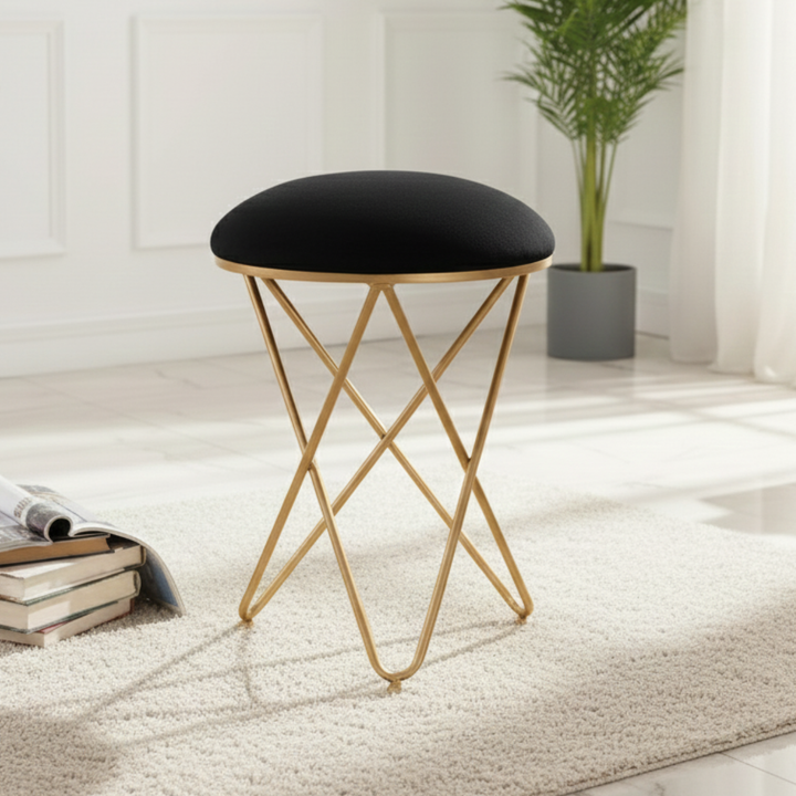 Velvet Cross Metallic Stool in Black