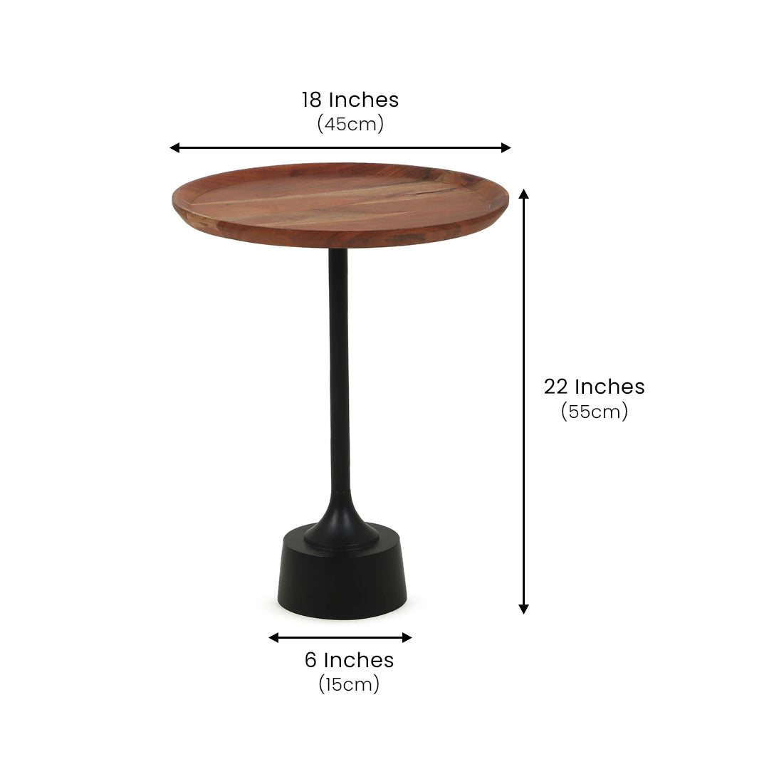 Modern Round Base Side Table with Wooden Top Black