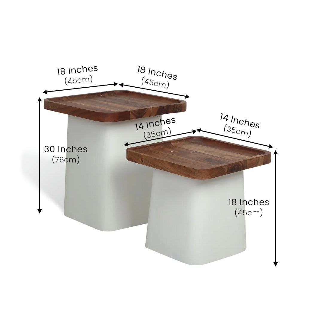 Royal Square Table Set of 2 with Wooden Top White