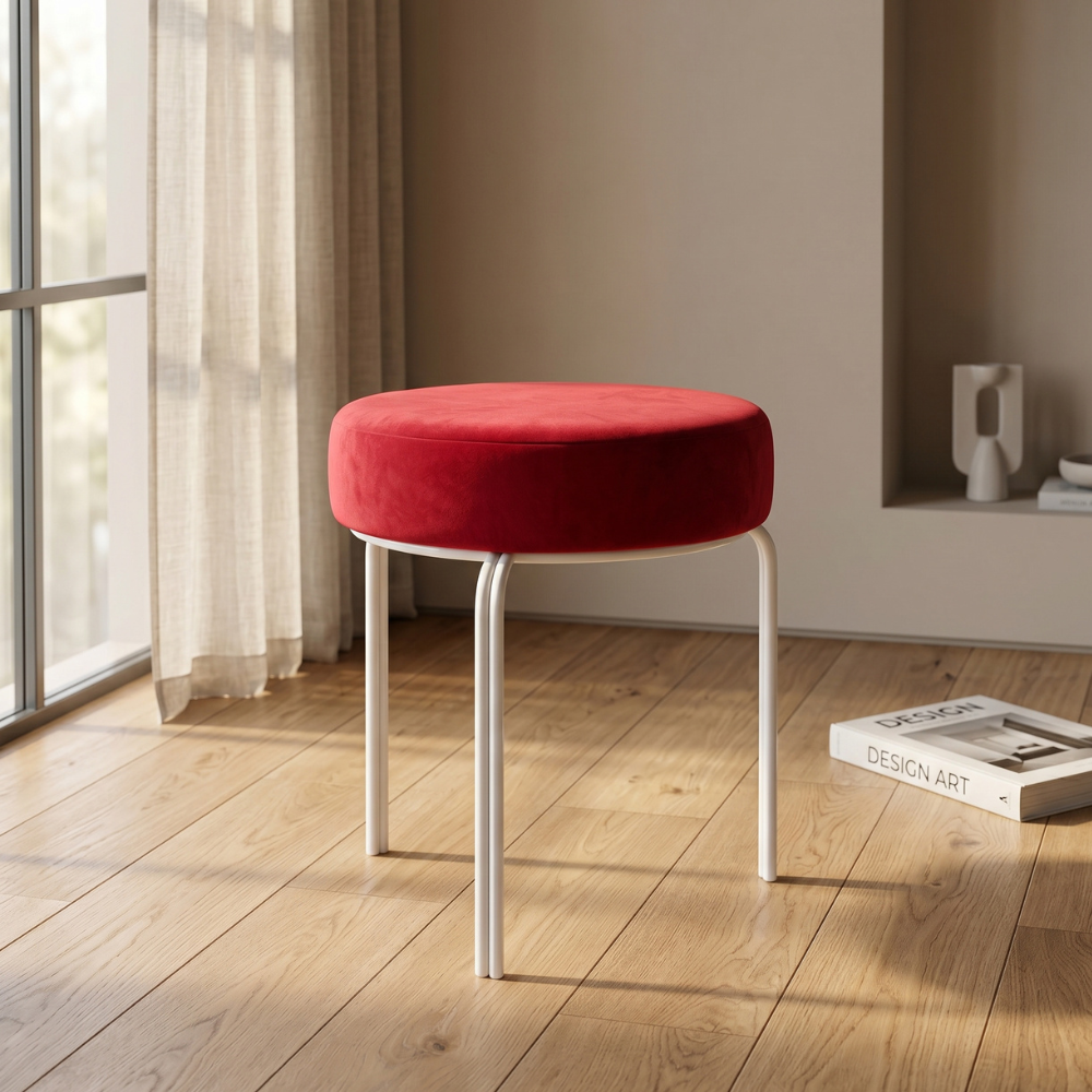 Regal Velvet Vanity Stool White
