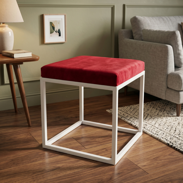Monarch Velvet Square Vanity Stool White