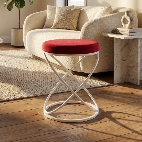 Luna Velvet Metallic Stool in White