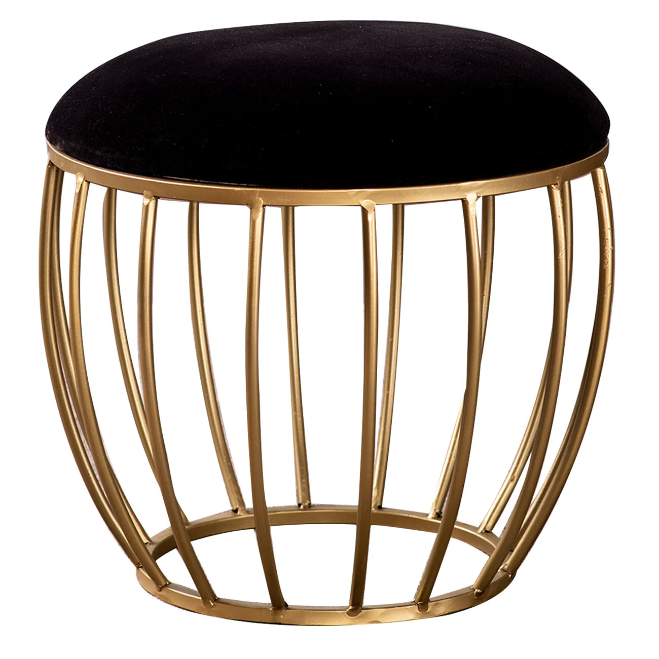 Classic Velvet Cage Metallic Stool in Black