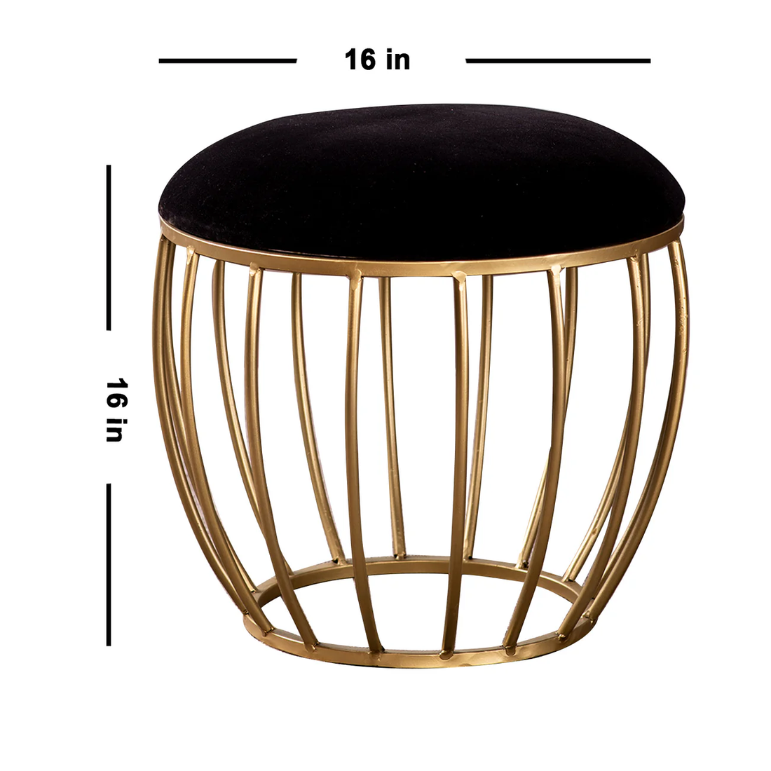 Classic Velvet Cage Metallic Stool in Black