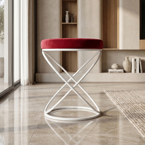 Luna Velvet Metallic Stool in White