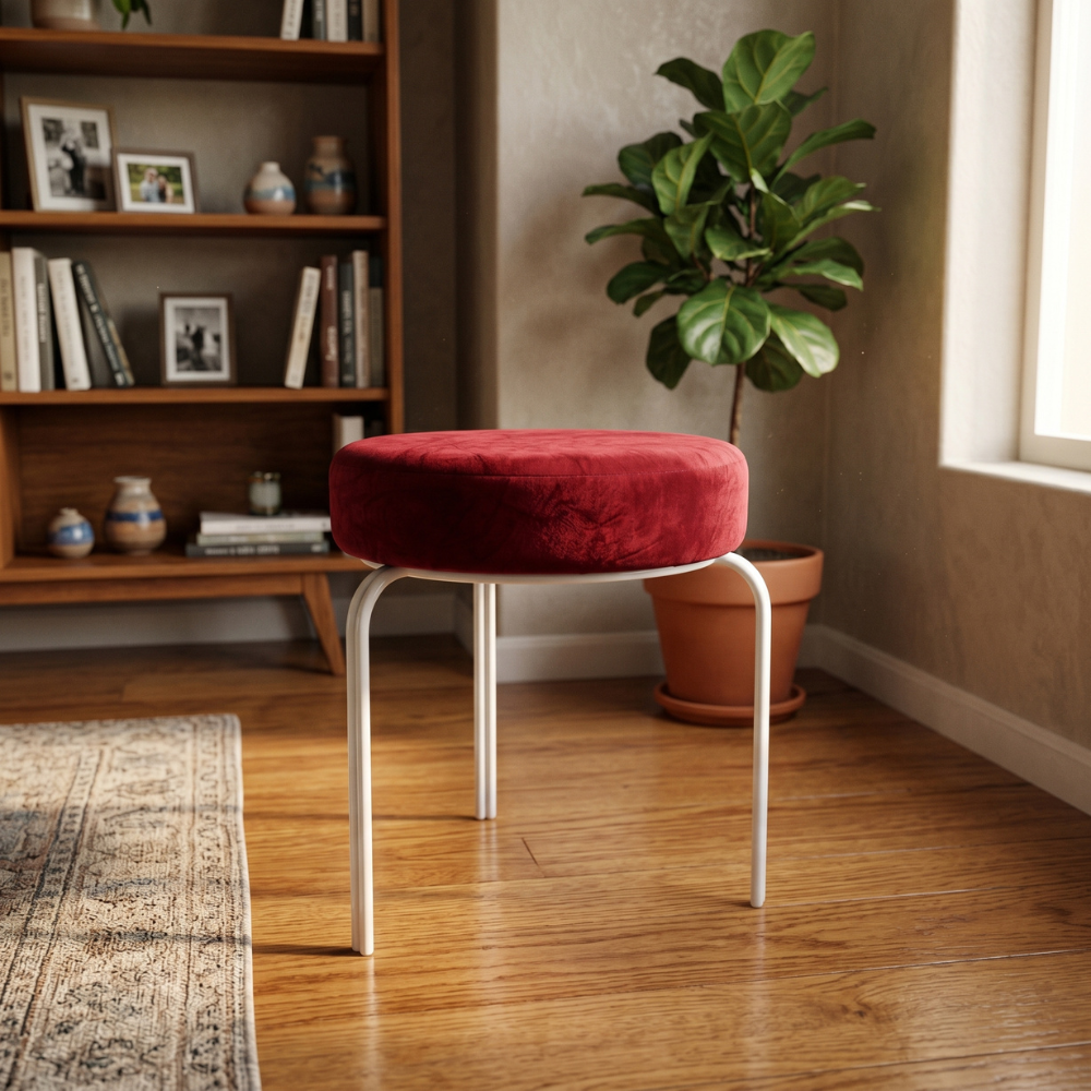 Regal Velvet Vanity Stool White