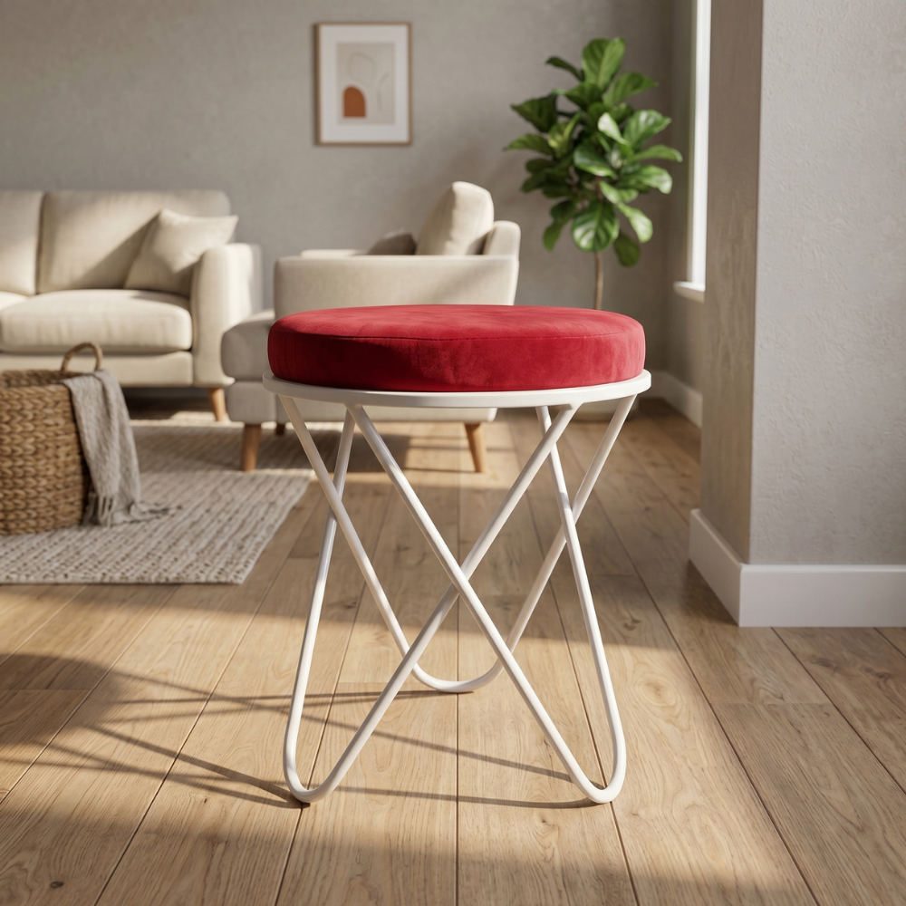 Halo Cross Velvet Vanity Stool White