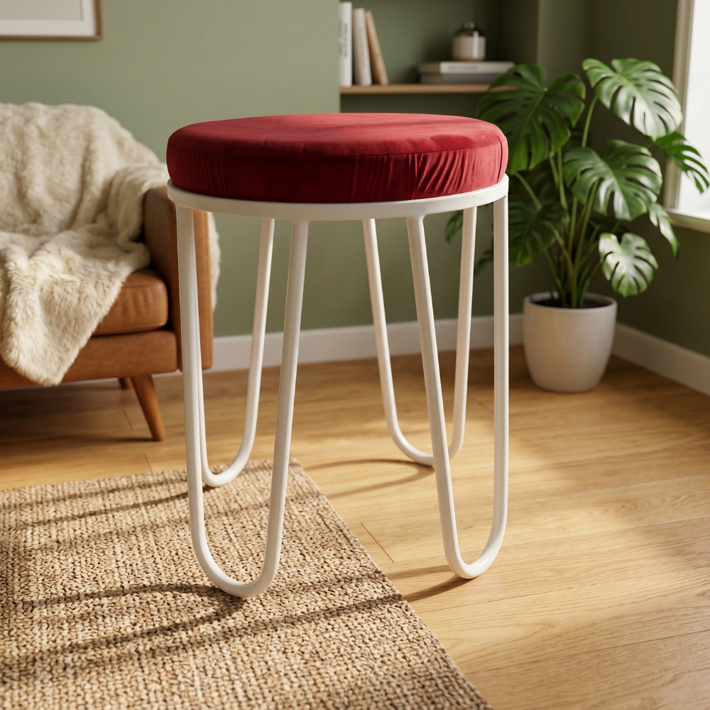 Aster Velvet Vanity Stool White