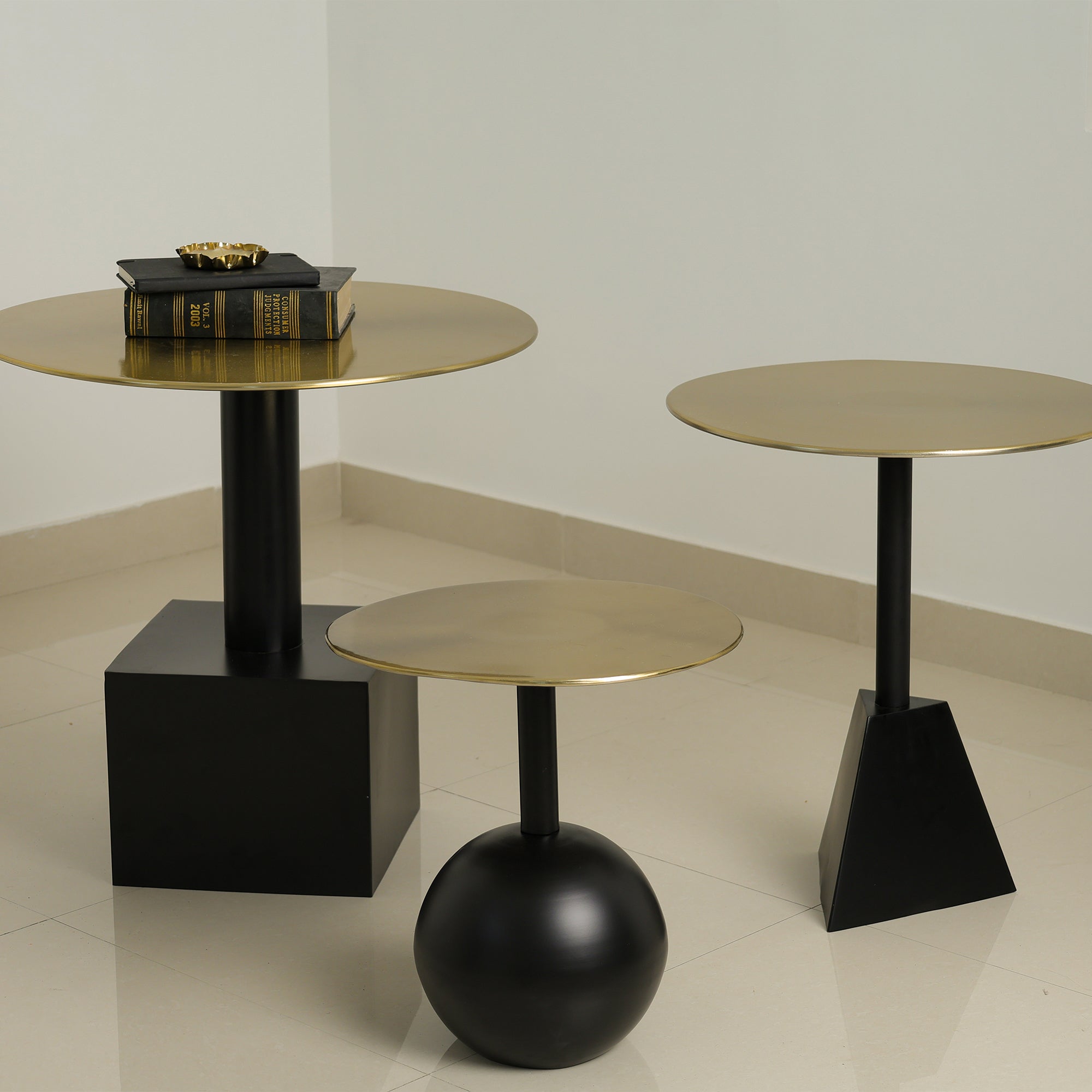 Trinity Globe Table Set of 3 Black & Gold