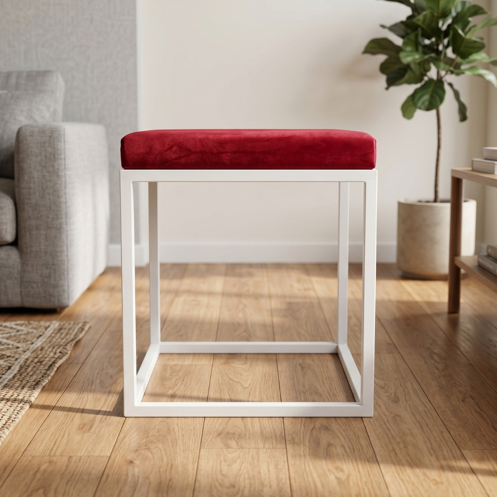 Monarch Velvet Square Vanity Stool White