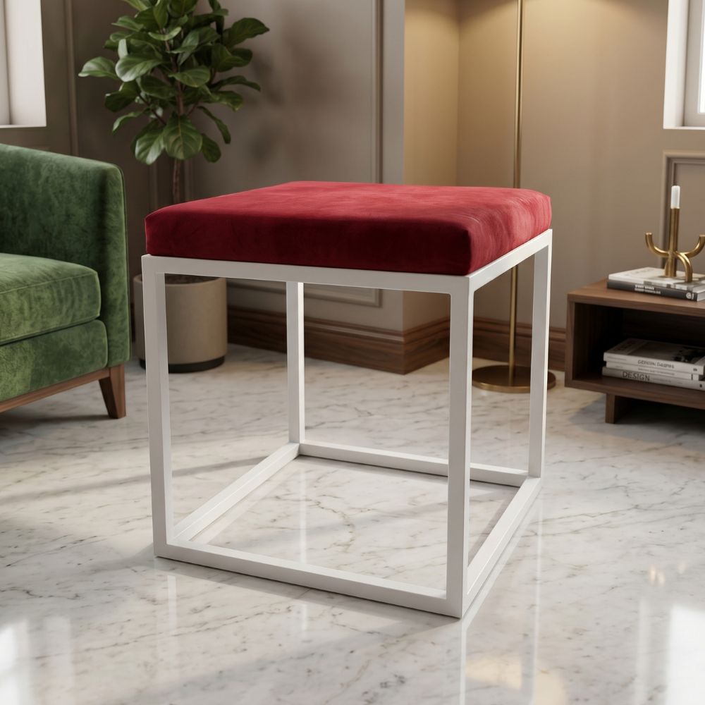 Monarch Velvet Square Vanity Stool White