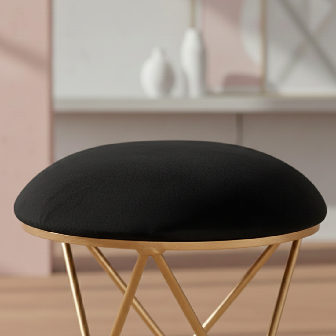 Velvet Cross Metallic Stool in Black
