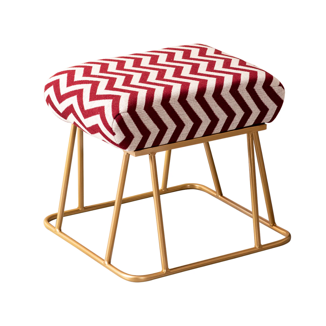 Crest Jacquard Metallic Stool in Maroon & White Strips