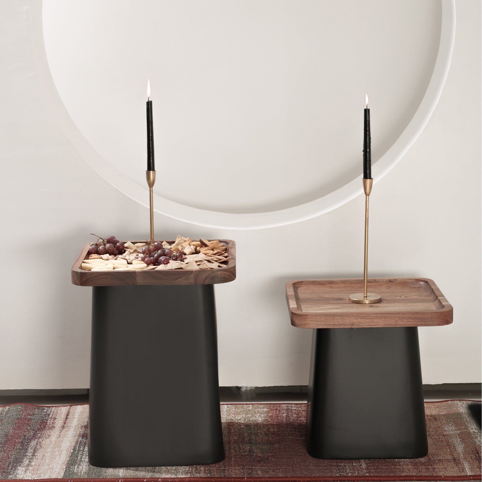 Royal Square Table Set of 2 with Wooden Top Black