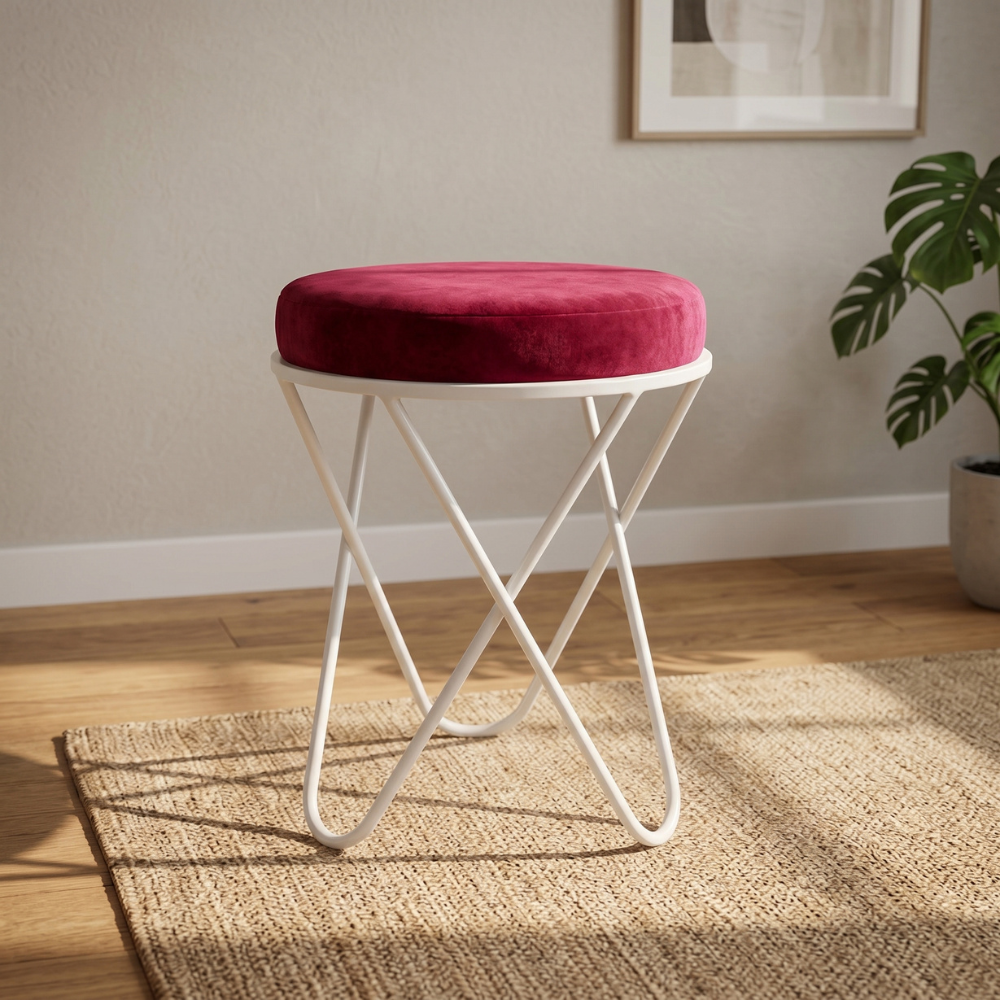Halo Cross Velvet Vanity Stool White