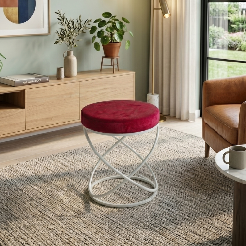 Luna Velvet Metallic Stool in White