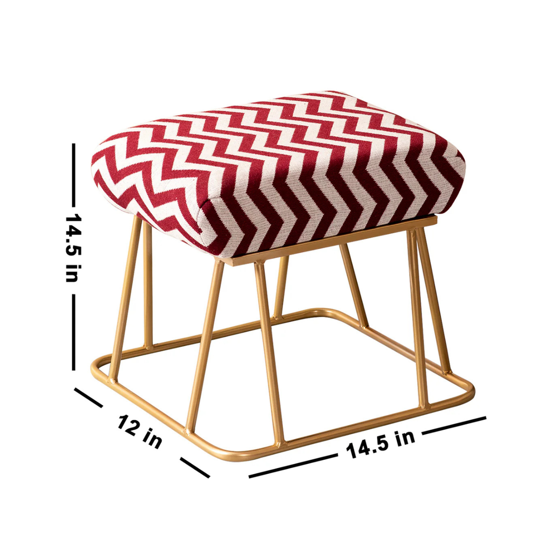 Crest Jacquard Metallic Stool in Maroon & White Strips