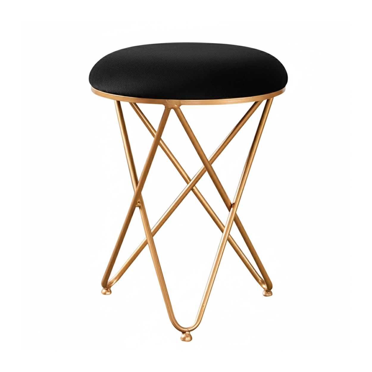 Velvet Cross Metallic Stool in Black