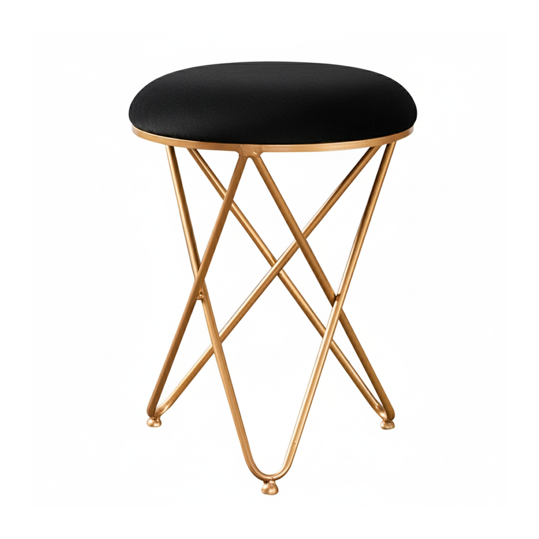 Velvet Cross Metallic Stool in Black