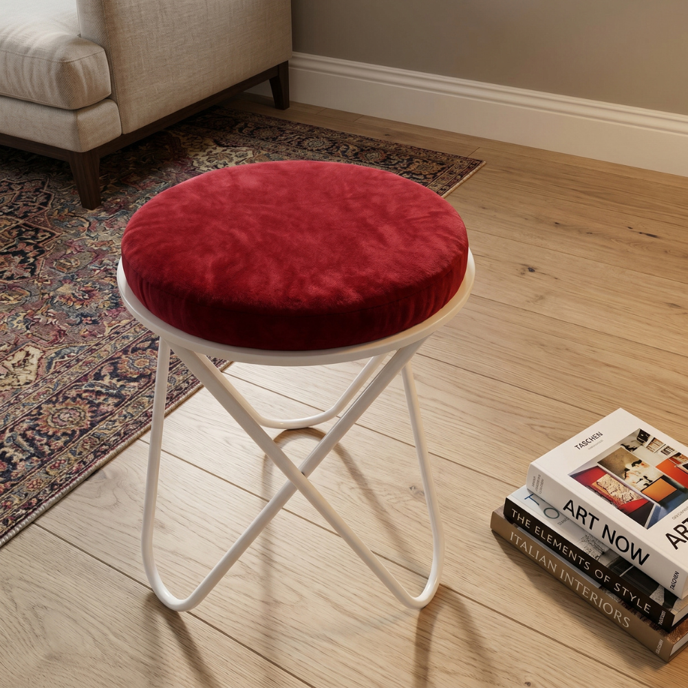 Halo Cross Velvet Vanity Stool White