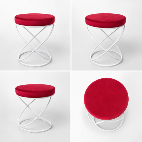 Luna Velvet Metallic Stool in White