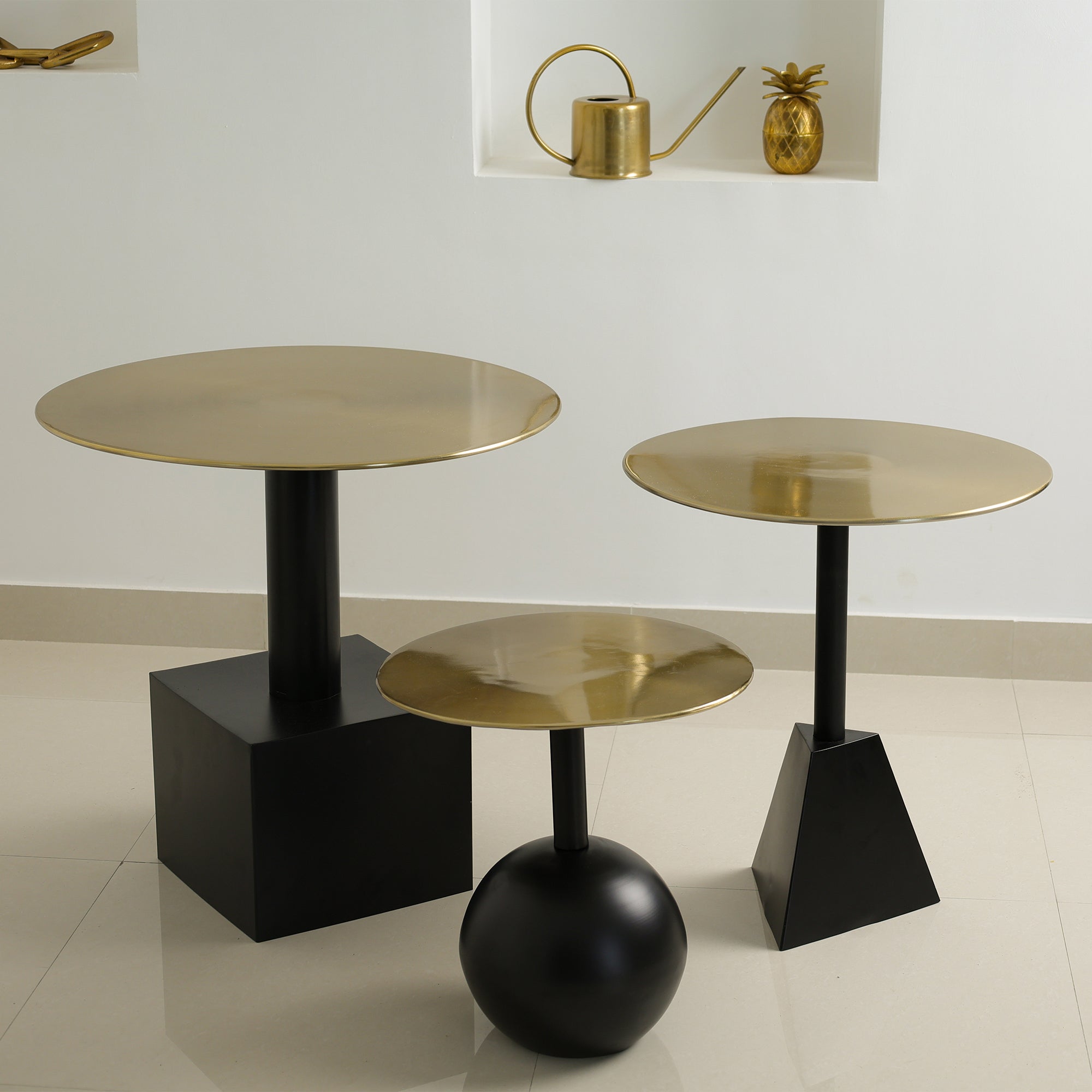 Trinity Globe Table Set of 3 Black & Gold