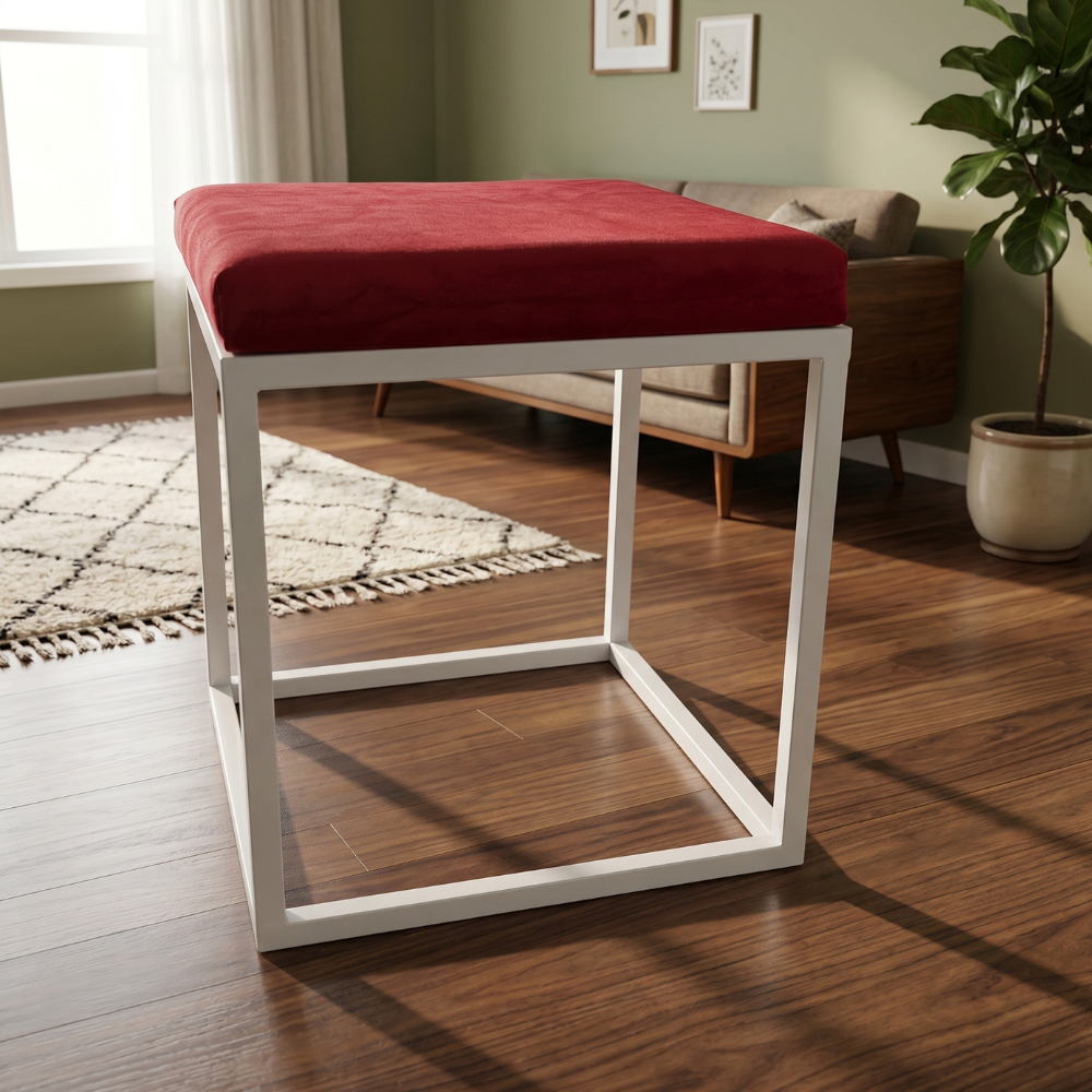 Monarch Velvet Square Vanity Stool White