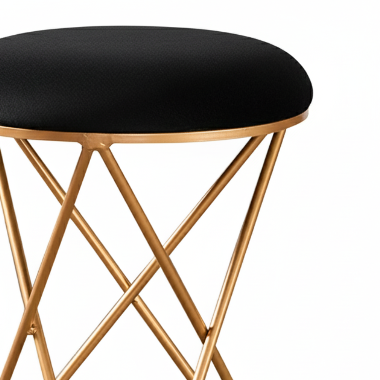 Velvet Cross Metallic Stool in Black