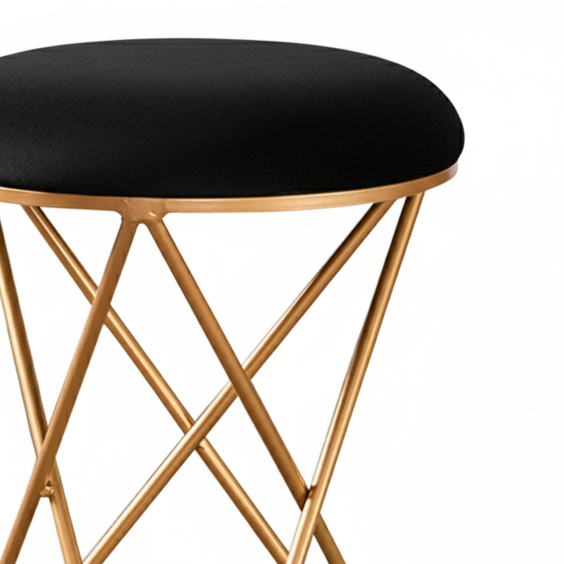 Velvet Cross Metallic Stool in Black