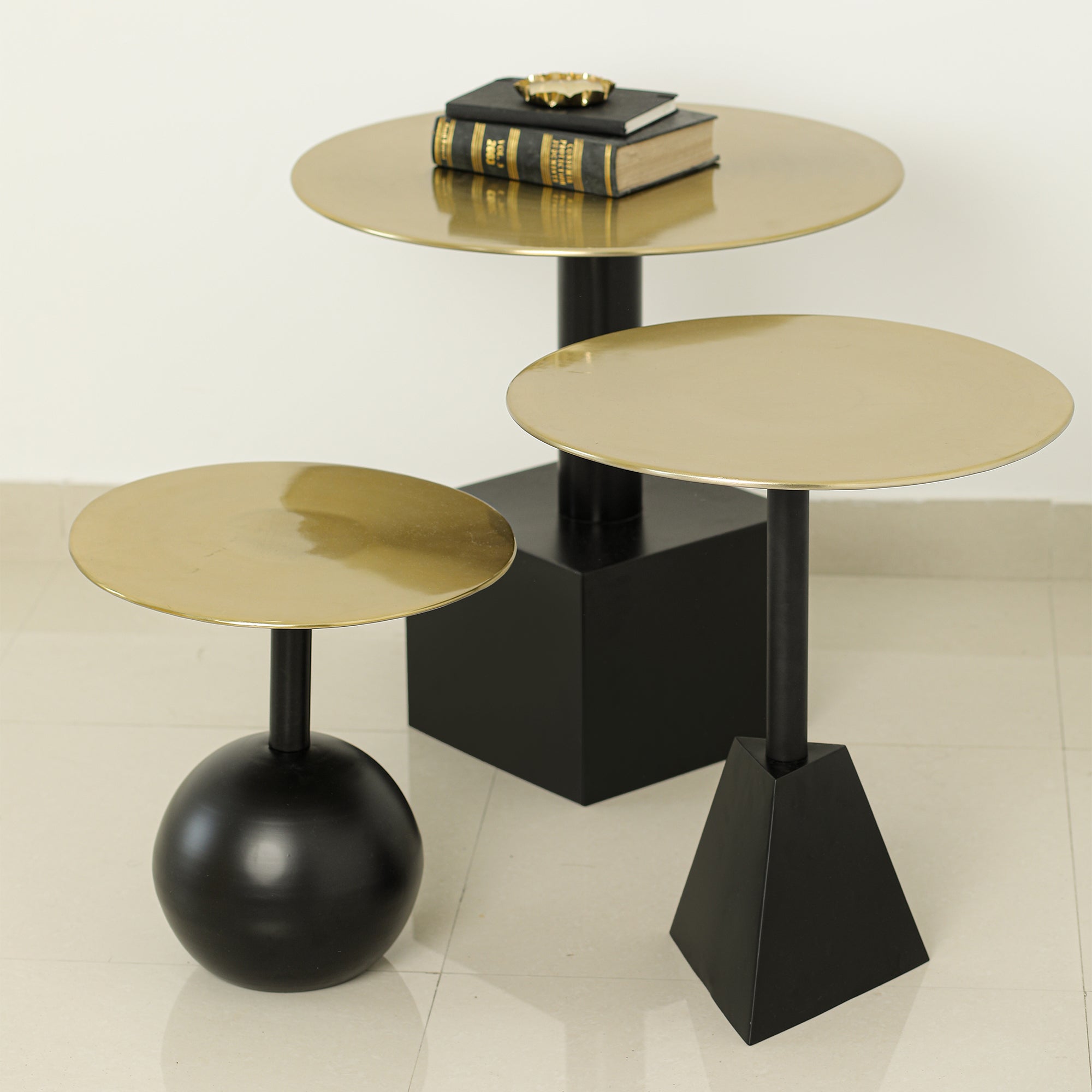 Trinity Globe Table Set of 3 Black & Gold