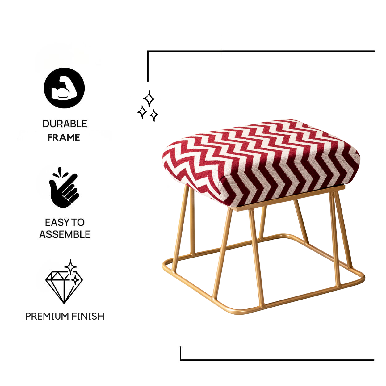 Crest Jacquard Metallic Stool in Maroon & White Strips