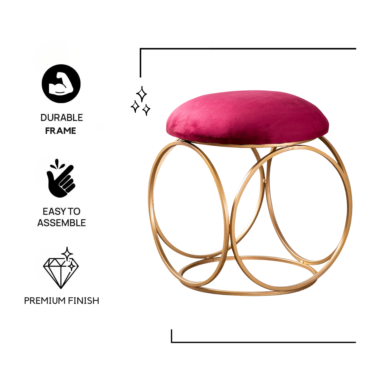 Lush Velvet Ring Metallic Stool in Maroon