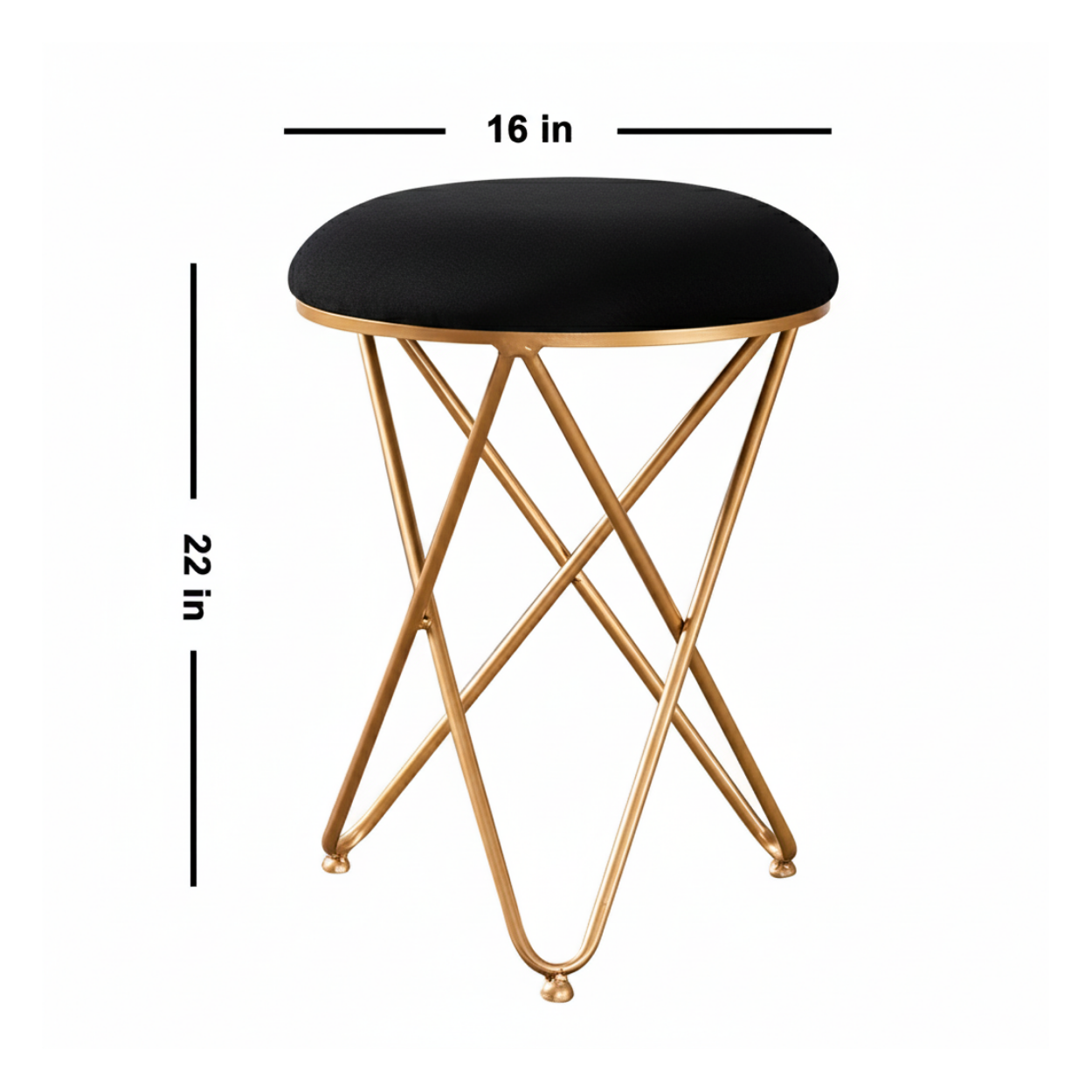 Velvet Cross Metallic Stool in Black